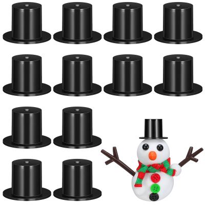 STOBOK 100Pcs Mini Black Top Hats: Plastic Small DIY Craft Magician Hats for Snowman Decorating, Christmas Party Supplies, Cupcake Toppers, Dollhouse Miniatures