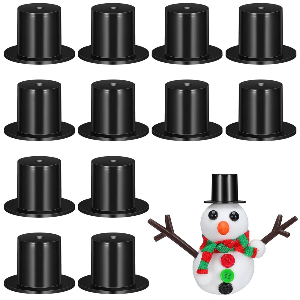 STOBOK 100Pcs Mini Black Top Hats: Plastic Small DIY Craft Magician Hats for Snowman Decorating, Christmas Party Supplies, Cupcake Toppers, Dollhouse Miniatures