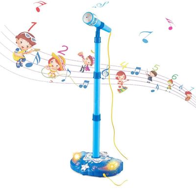 KidPlay Kids Karaoke Microphone Singing Music Machine with Adjustable Stand, Pop Star Musical Toy Blue