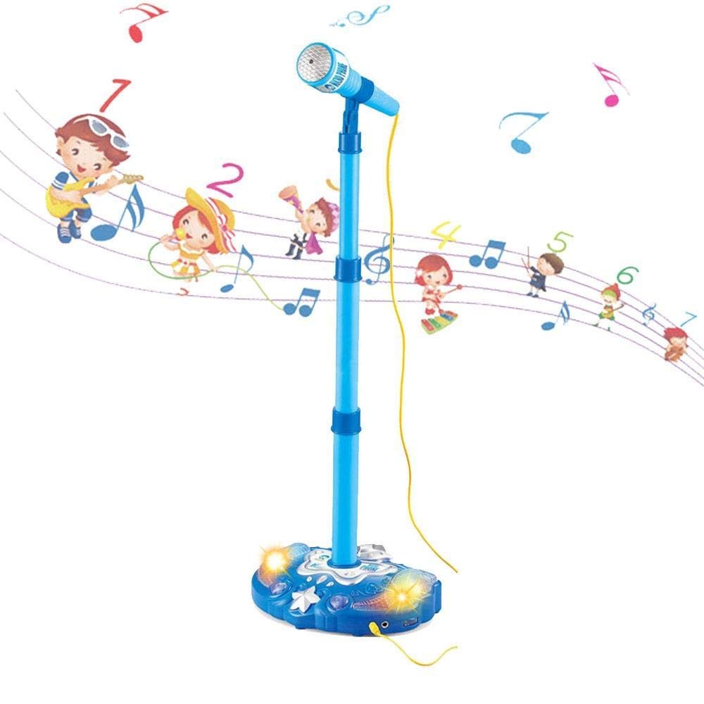 KidPlay Kids Karaoke Microphone Singing Music Machine with Adjustable Stand, Pop Star Musical Toy Blue