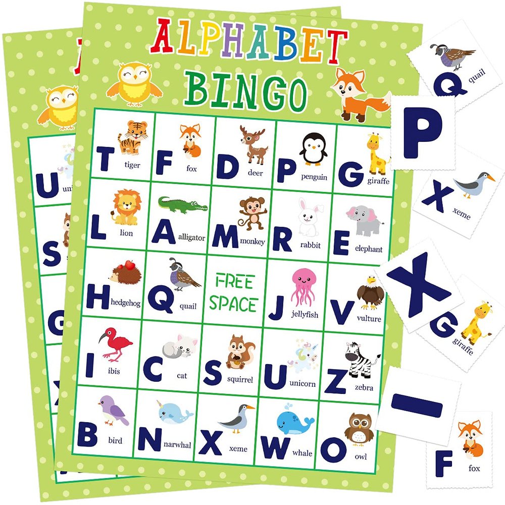 Fancy Land Alphabet Bingo Game Letter Learning Educational Game for Kids School Classroom Home Birthday Party Supplies 24 Players