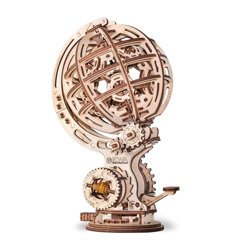 EWA Eco-Wood-Art Mechanical Model Kinetic Globe 205 pcs Intricate Wooden Craft Kit - Sustainable DIY Assembly Kit for Adults and Teens