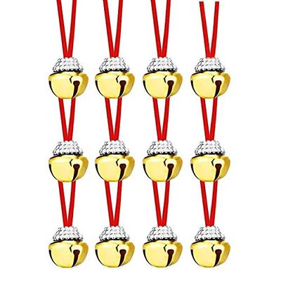 WJBB Jingle Bell Necklaces Christmas Bell Necklaces Large Golden Bell Necklace for Christmas (12 Pieces)