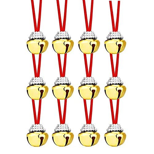 WJBB Jingle Bell Necklaces Christmas Bell Necklaces Large Golden Bell Necklace for Christmas (12 Pieces)