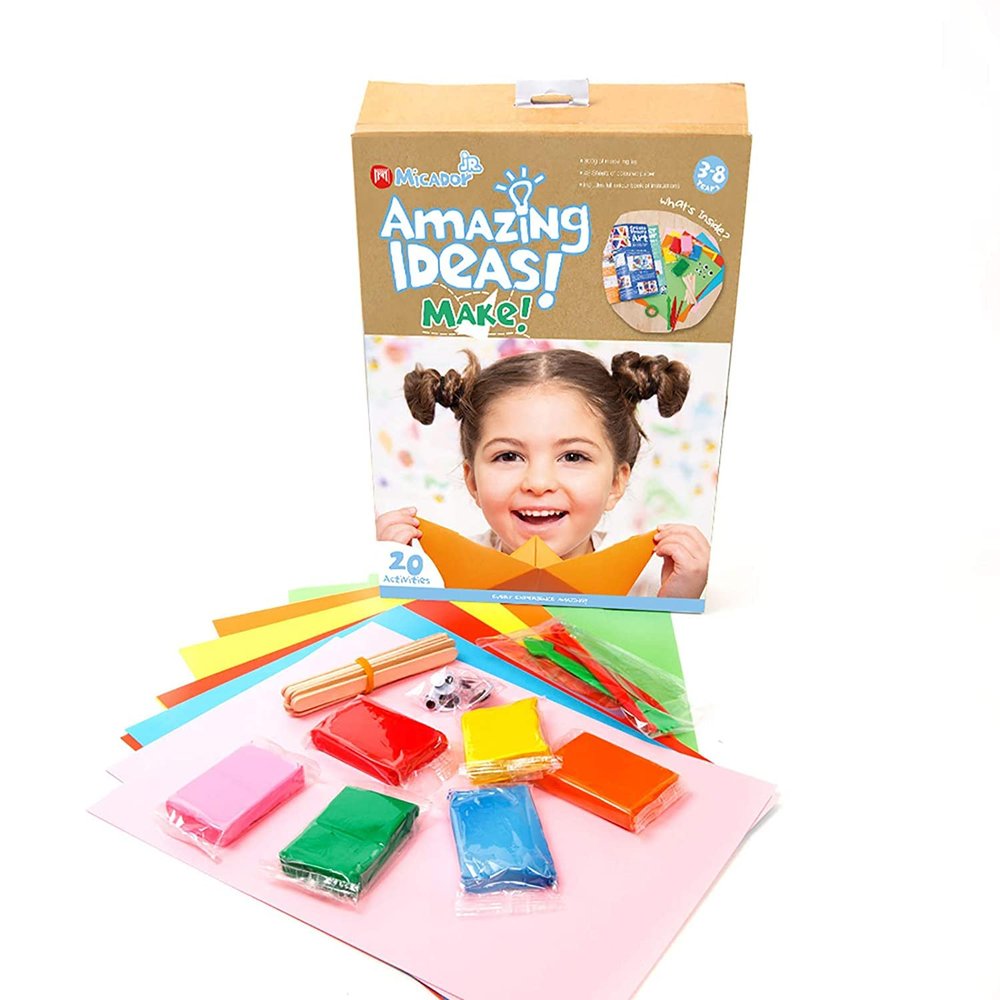 Micador jR. Amazing Ideas Activity Pack, Make - 20 Activities + Modeling Clay + Tools - Sensory, Imagination, Play Development - Ages 3+