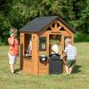 Backyard Discovery Sweetwater Cedar Wooden Kids Playhouse Cottage with Play Kitchen, Snack Bar, Half Door, Toy Phone, Windows, Flowerpot Holders, and Working Doorbell for Outdoor Imaginative Play view 2