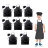 LOYHUANG Toal 16 Pieces Kids Children Black Aprons Chef Hat, Kids Chef Kitchen Adjustable Bib Aprons with 2 Pockets for Girls Boys Painting Cooking Baking Wear(Black,8sets) view 1