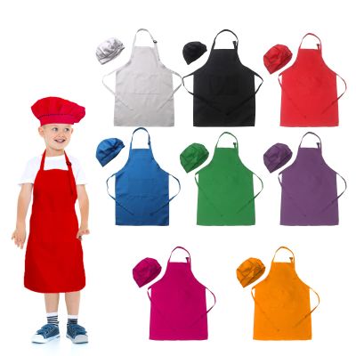 LOYHUANG Toal 8sets Kids Apron and Chef Hat Set, Kids Chef Kitchen Children Colorful Adjustable Bib Aprons with 2 Pockets for Girls Boys Painting Cooking Baking Wear(8set,8 Colours)