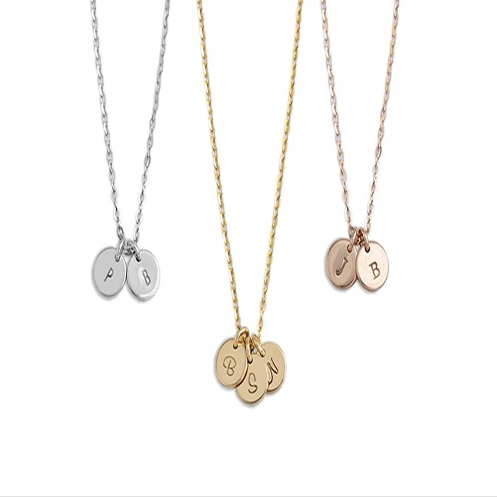 Endless Story 6mm Personalized Tiny Disk Necklace,Custom Initial Necklace,Kids Multi-Tag Initial Disk Necklace (Silver)
