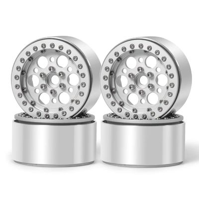 QUE-T Pack of 4 Metal 2.2" Beadlock Wheel Rims Hubs for Axial Wraith 90018 90046 D90 1/10 RC Crawler Car (Silver)
