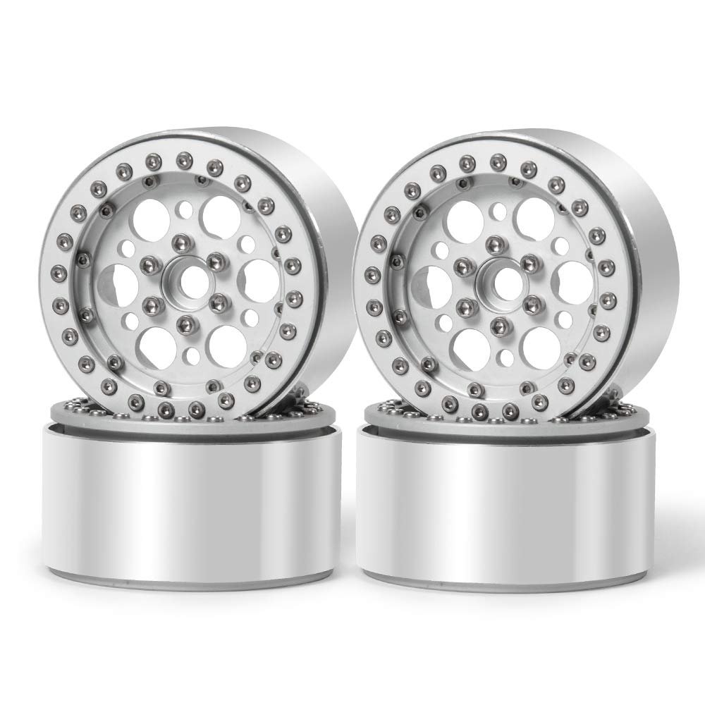 QUE-T Pack of 4 Metal 2.2" Beadlock Wheel Rims Hubs for Axial Wraith 90018 90046 D90 1/10 RC Crawler Car (Silver)