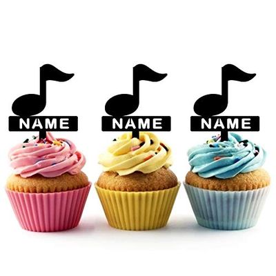 TA0620 Music Note Silhouette Party Wedding Birthday Acrylic Cupcake Toppers Decor 10 pcs with Personalized Your Name