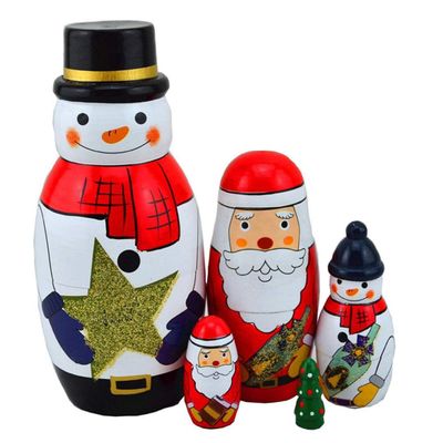 Konrisa 5 Pcs Nesting Dolls Santa Claus Snowman Matryoshka Nesting Dolls for Kids Adult Handmade Figurines Wooden Stacking Dolls Wedding Birthday Gift Party Supplies
