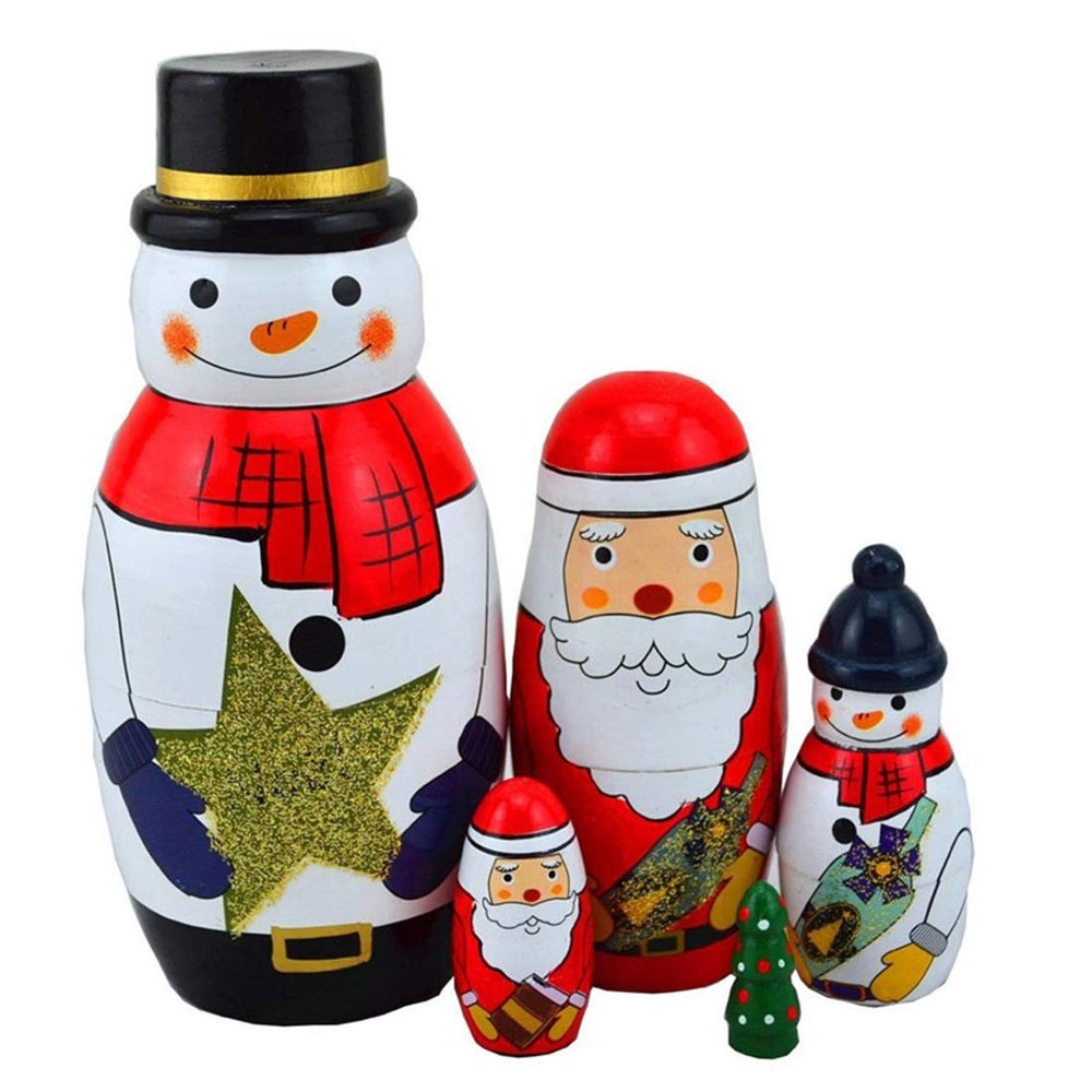 Konrisa 5 Pcs Nesting Dolls Santa Claus Snowman Matryoshka Nesting Dolls for Kids Adult Handmade Figurines Wooden Stacking Dolls Wedding Birthday Gift Party Supplies