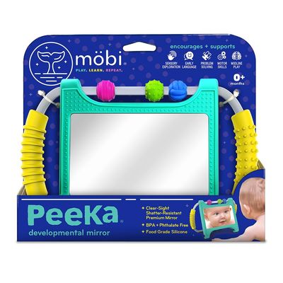 Mobi Peeka Activity Toy - Tummy Time Baby Mirror, Food Grade Silicone Montessori Toys, Shatterproof Mirror for Babies, BPA and Phthalate Free - for 0-6 Months Newborns and Up
