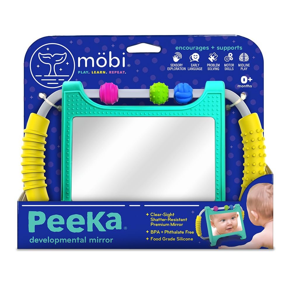 Mobi Peeka Activity Toy - Tummy Time Baby Mirror, Food Grade Silicone Montessori Toys, Shatterproof Mirror for Babies, BPA and Phthalate Free - for 0-6 Months Newborns and Up