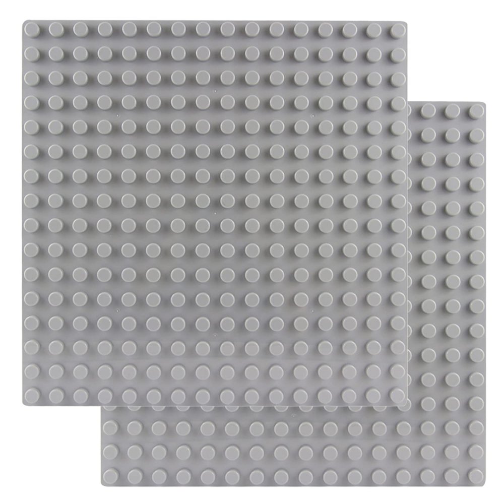 BOROLA Classic Large-Sized Bricks Baseplates 10" x 10", Multi-Color Building Brick Base Plate Compatible with Most Major Brands Perfect for Creative Play(2PCS,Gray)