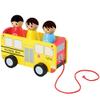 Constructive Playthings 7.8" x 4" x 6" Wooden Pull Along School Bus with 3 Shape Matching Riders for Ages 2 Years and Up view 1