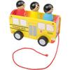 Constructive Playthings 7.8" x 4" x 6" Wooden Pull Along School Bus with 3 Shape Matching Riders for Ages 2 Years and Up view 2