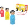 Constructive Playthings 7.8" x 4" x 6" Wooden Pull Along School Bus with 3 Shape Matching Riders for Ages 2 Years and Up view 3