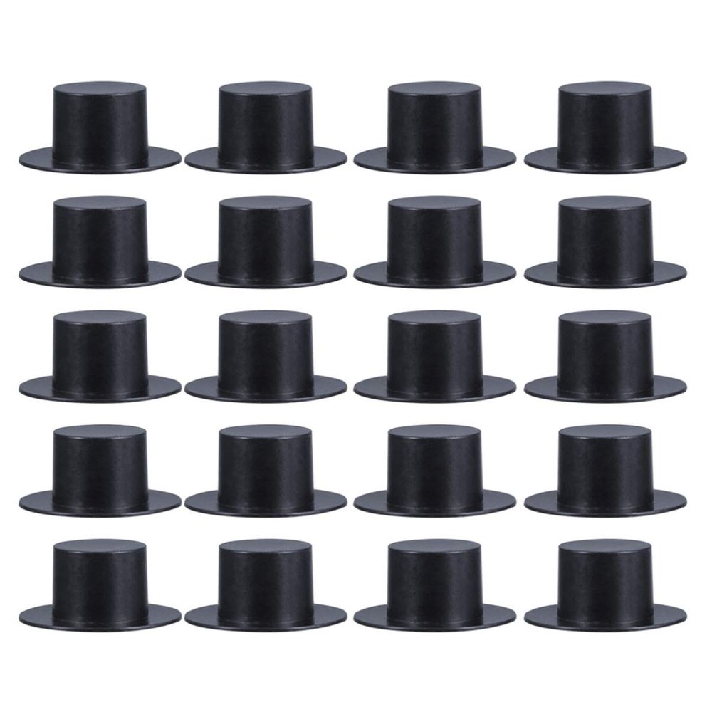 NUOBESTY 50pcs Mini Plastic Top Hats Black Snowman Hats Christmas Wine Bottle Decor Party Supplies
