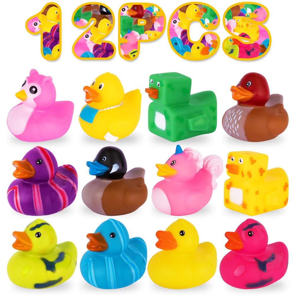 ArtCreativity Jeep Ducks - 12 Rubber Ducks for Jeep Ducking, Fun Rubber Duckies in Bulk for Jeeps, Bathtub Toys, Carnival Prizes & Birthday Party Favors for Kids, 12 Unique Designs