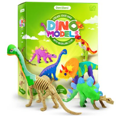 Dan&Darci Dino Models, Clay Craft Kit - Dinosaur Arts and Crafts for Kids - Birthday Gifts for Boys & Girls - Build 4 Dinos with Air Dry Magic Modeling Model Set Ages 3, 4, 5, 7, 8+ Boy or Girl