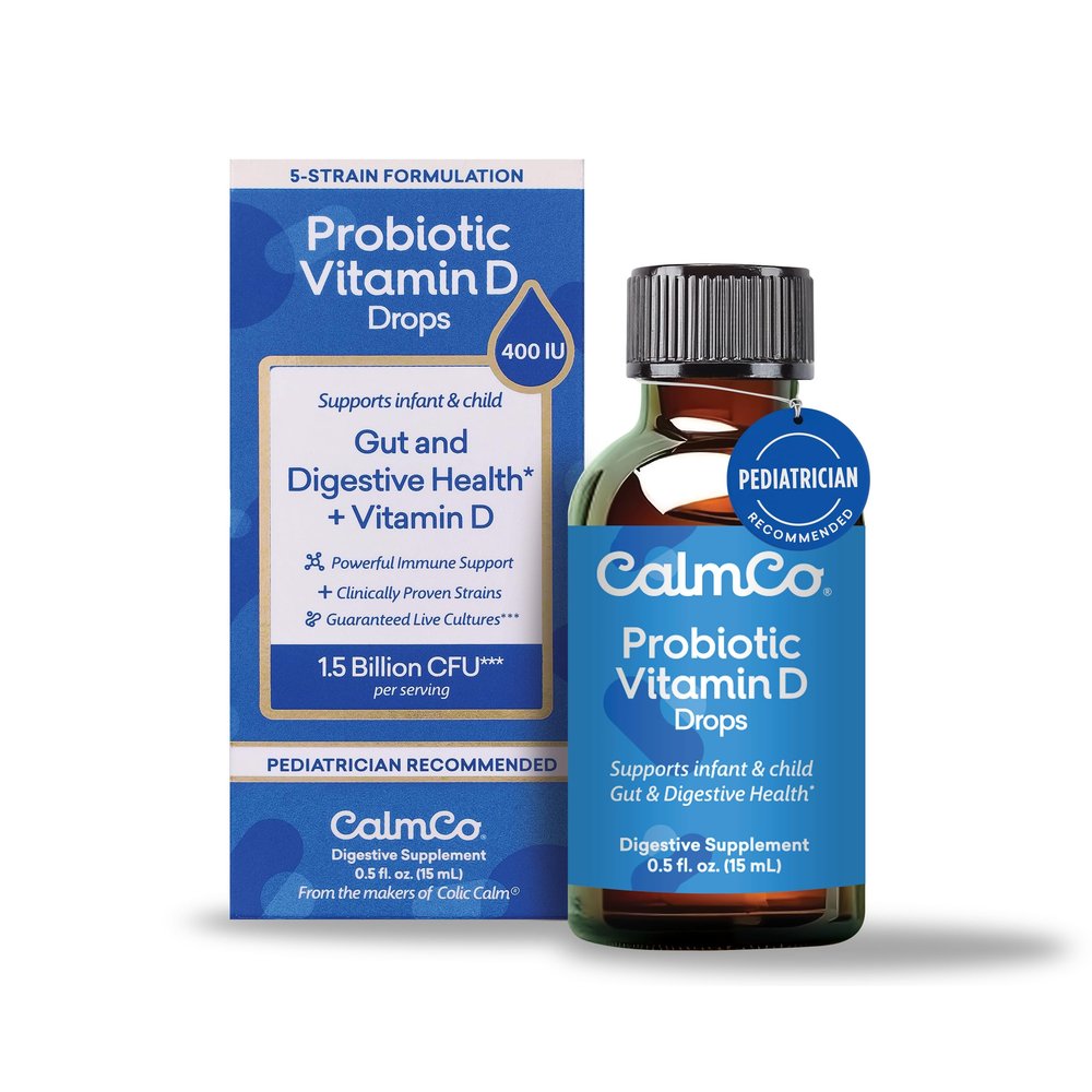 CalmCo Probiotic Vitamin D Drops - Supports Infant & Child Gut Health, Helps Reduce Gas, Colic & Fussiness, Baby Probiotic Drops with Vitamin D3, Pediatrician Recommended, Unflavored, 15ml (Pack of 1)
