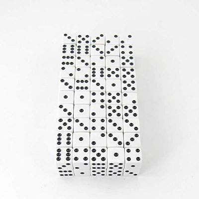 White Opaque Squared Corner Dice Black Pips D6 16mm (5/8in) Pack of 100 Wondertrail
