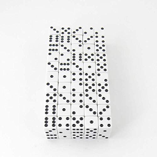White Opaque Squared Corner Dice Black Pips D6 16mm (5/8in) Pack of 100 Wondertrail