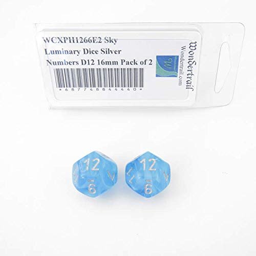 Sky Luminary Dice with Silver Numbers D12 16mm (5/8in) Pack of 2 Wondertrail