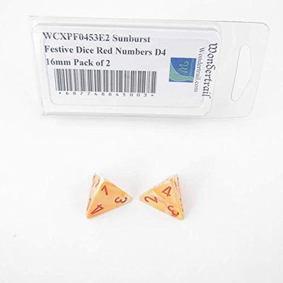 Sunburst Festive Dice with Red Numbers D4 Aprox 16mm (5/8in) Pack of 2 Wondertrail