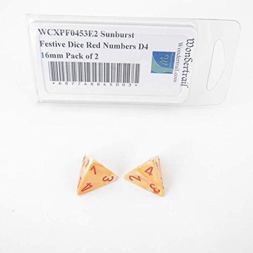 Sunburst Festive Dice with Red Numbers D4 Aprox 16mm (5/8in) Pack of 2 Wondertrail