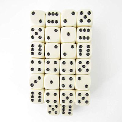 Ivory Opaque Dice with Black Pips D6 16mm (5/8in) Pack of 50 Wondertrail