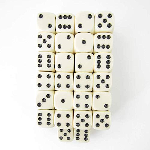 Ivory Opaque Dice with Black Pips D6 16mm (5/8in) Pack of 50 Wondertrail