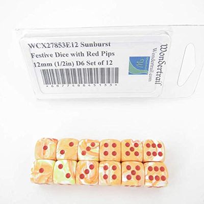 Sunburst Festive Dice with Red Pips 12mm (1/2in) D6 Set of 12 Wondertrail