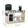 Teamson Kids Cashier Austin Interactive Wooden Play Market Stand with Lights and Sounds, Manual Conveyor Belt, Register and Display Spaces, Green and White Dcor on Natural Wood view 4