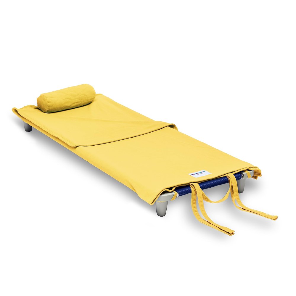 Rollee Pollee Nap Sac Roll-Up Toddler Blanket with Attached Pillow Soft Fleece Preschool Nap Mat for Daycare or Travel Machine Washable Yellow