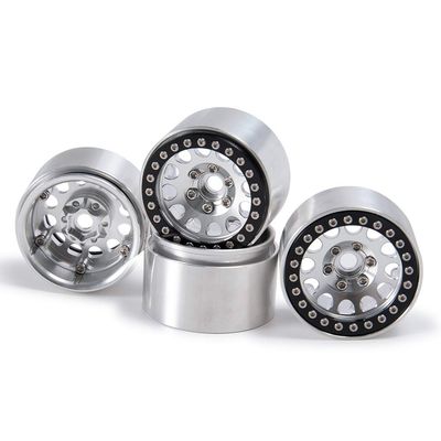QUE-T 1.9" RC Crawler CNC Metal Beadlock Wheel Rims for 1/10 Axial Scx10 D90 D110 TRX-4 (Silver & Black)
