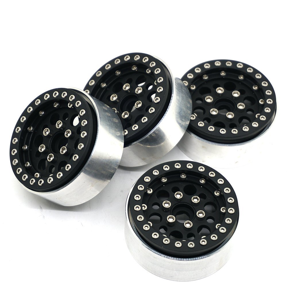 QUE-T 1.9inch RC Rock Crawler Metal Beadlock Wheel Rims for TRX4 SCX10 90046 D90 Pack of 4 (Black)