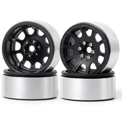 QUE-T 2.2" RC Rock Crawler Metal Alloy Beadlock Wheel Rims for 1/10 Axial Wraith D90 (Black)