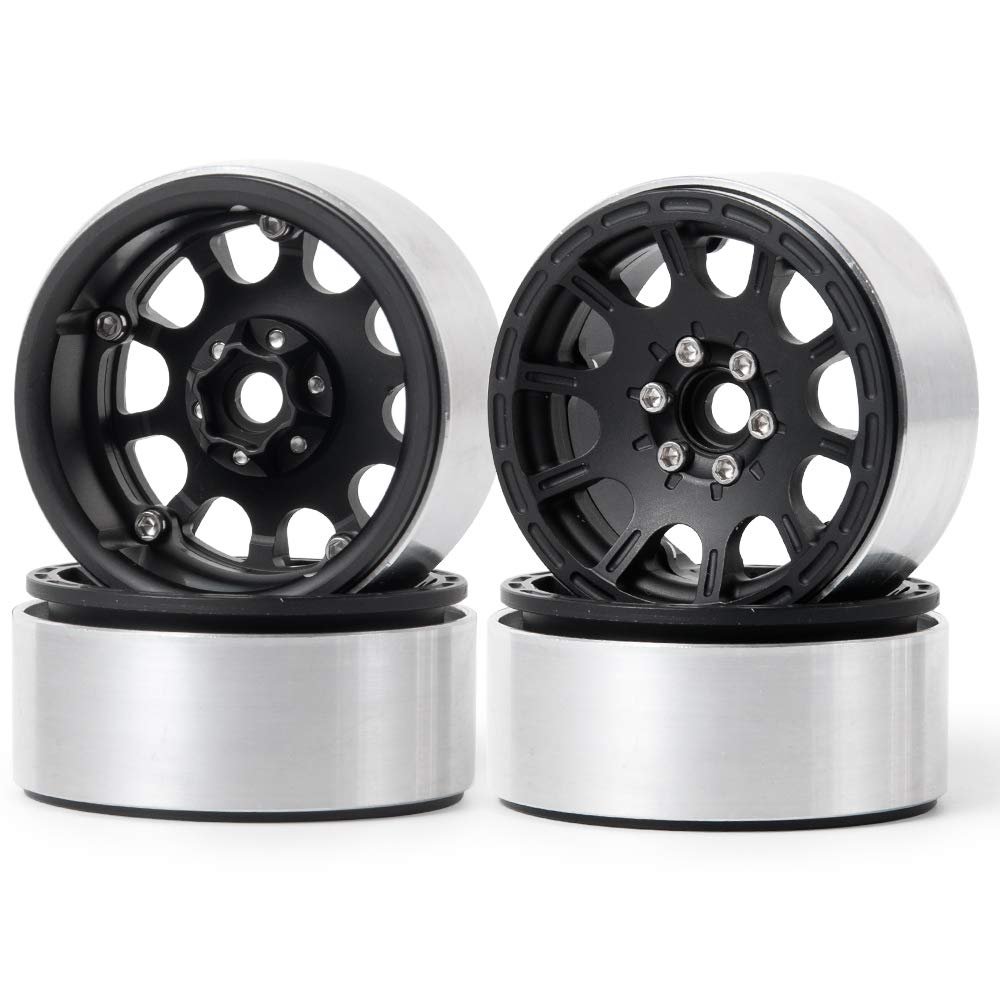 QUE-T 2.2" RC Rock Crawler Metal Alloy Beadlock Wheel Rims for 1/10 Axial Wraith D90 (Black)