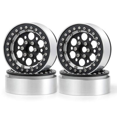 QUE-T 1.9inch RC Rock Crawler Metal Beadlock Wheel Rims for TRX4 SCX10 90046 D90 Pack of 4 (Black & Silver)