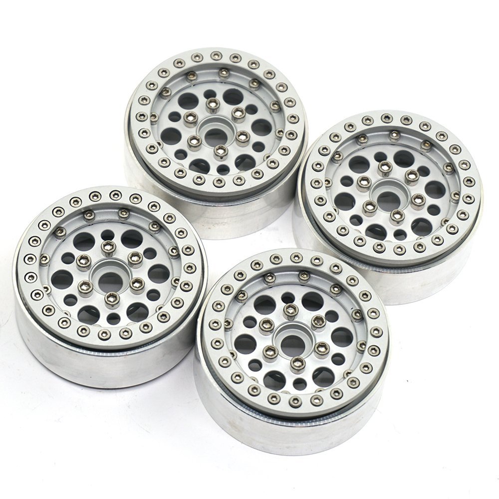 QUE-T 1.9inch RC Rock Crawler Metal Beadlock Wheel Rims for TRX4 SCX10 90046 D90 Pack of 4 (Silver)