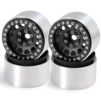 QUE-T 1.9" RC Crawler CNC Metal Beadlock Wheel Rims for 1/10 Axial Scx10 D90 D110 TRX-4 (Black)