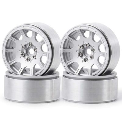 QUE-T 2.2" RC Rock Crawler Metal Alloy Beadlock Wheel Rims for 1/10 Axial Wraith D90 (Silver)