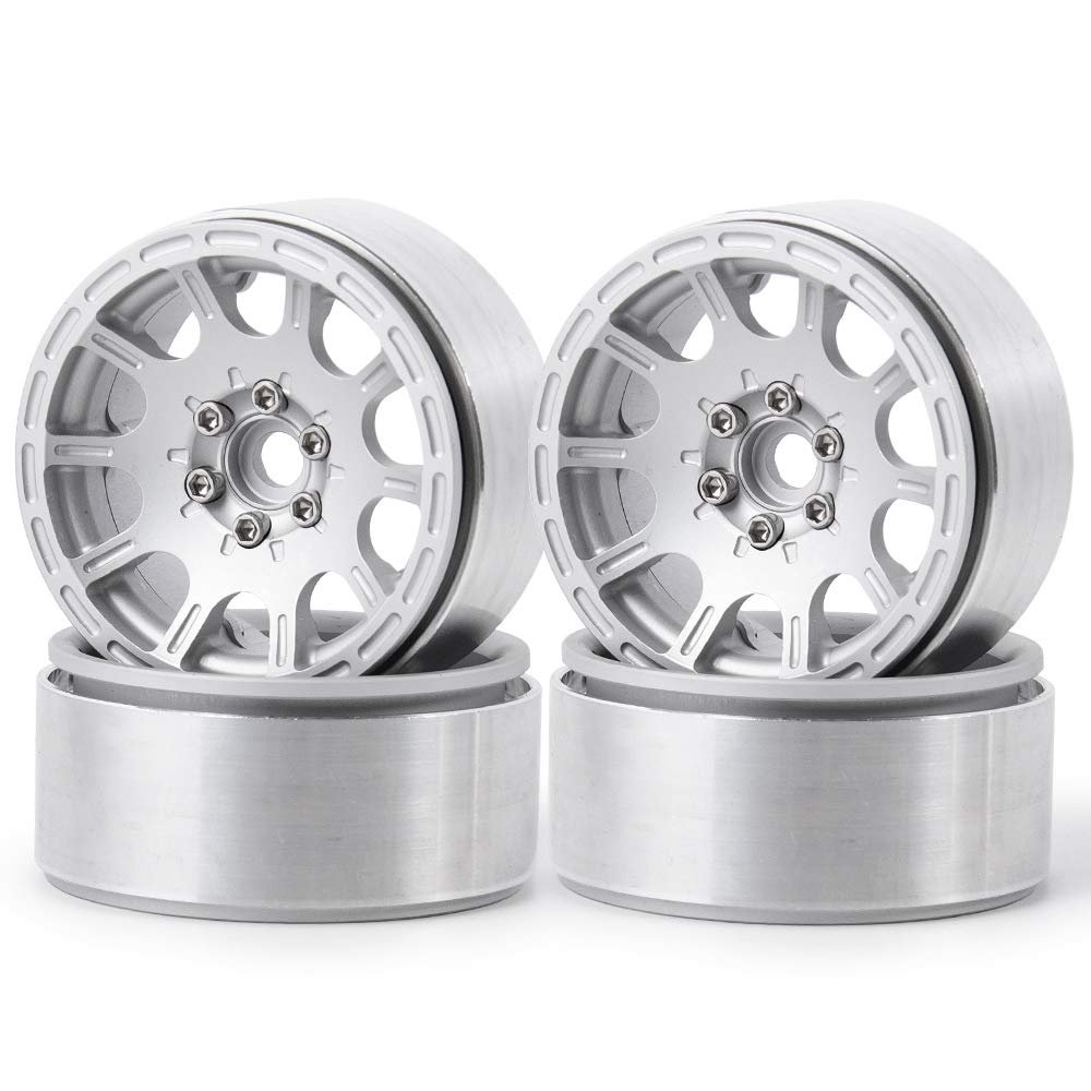 QUE-T 2.2" RC Rock Crawler Metal Alloy Beadlock Wheel Rims for 1/10 Axial Wraith D90 (Silver)