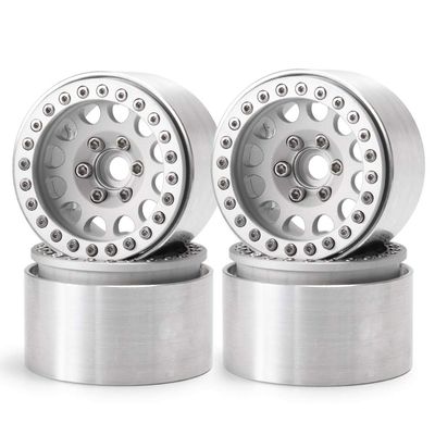 Que-T 1.9" RC Crawler CNC Metal Beadlock Wheel Rims for 1/10 Axial Scx10 D90 D110 TRX-4 (Silver)