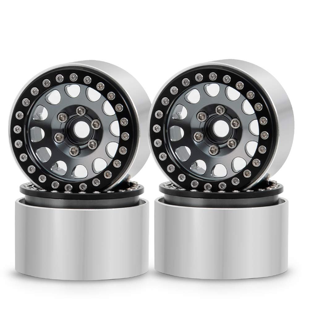 Que-T 1.9" RC Crawler CNC Metal Beadlock Wheel Rims for 1/10 Axial Scx10 D90 D110 TRX-4 (Titanium & Black)