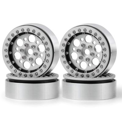 QUE-T 1.9inch RC Rock Crawler Metal Beadlock Wheel Rims for TRX4 SCX10 90046 D90 Pack of 4 (Silver + Black)